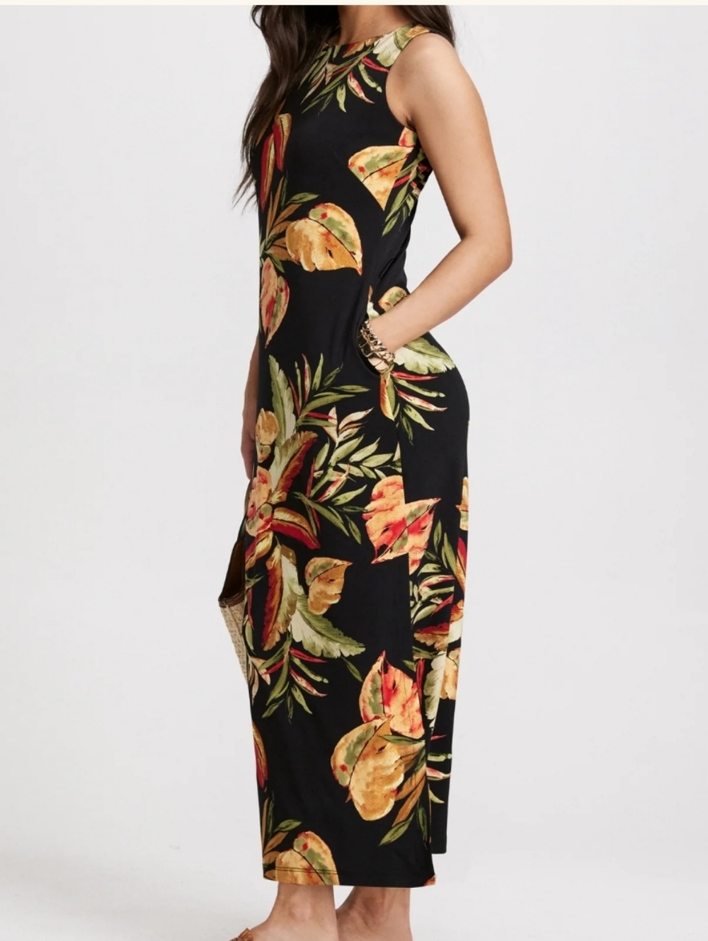 Laura Medium Tropical Print Maxi Summer Floral Dress Cruise,Beach, Vacation